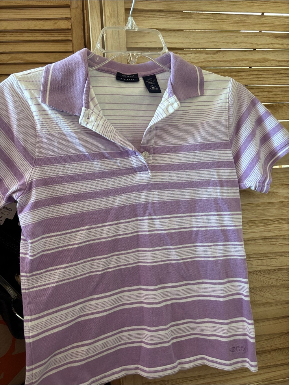 Izod Lavender and White Striped Polo Shirt Small